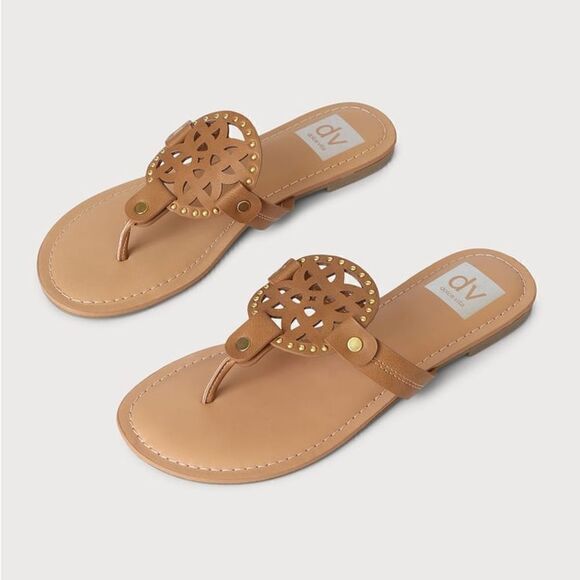 Dolce Vita | Gotie Tan Studded Thong Flat Sandals - Picture 1 of 5